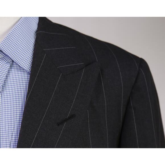 Edgar Pomeroy Bespoke Gray Pinstripe Peak Lapel Wool Blazer Jacket 44XL - Picture 4 of 10